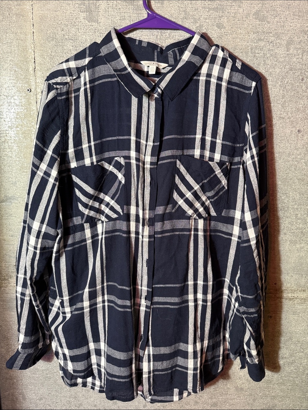 Lucky Brand Navy and White Plaid Shirt